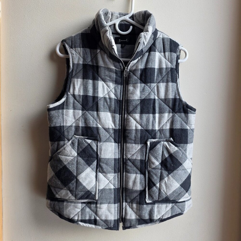 Becaal Quilted Plaid Gray Black Zip Up Vest Size Medium